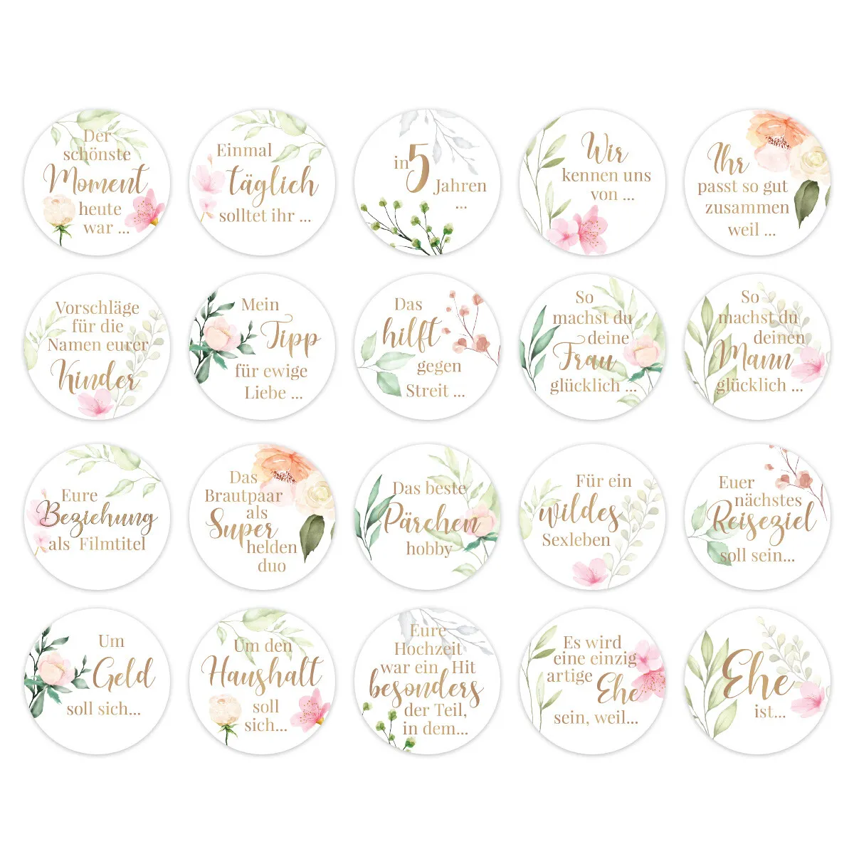 Hochzeit Gästebuch Sticker 40 Fragen - Blumen