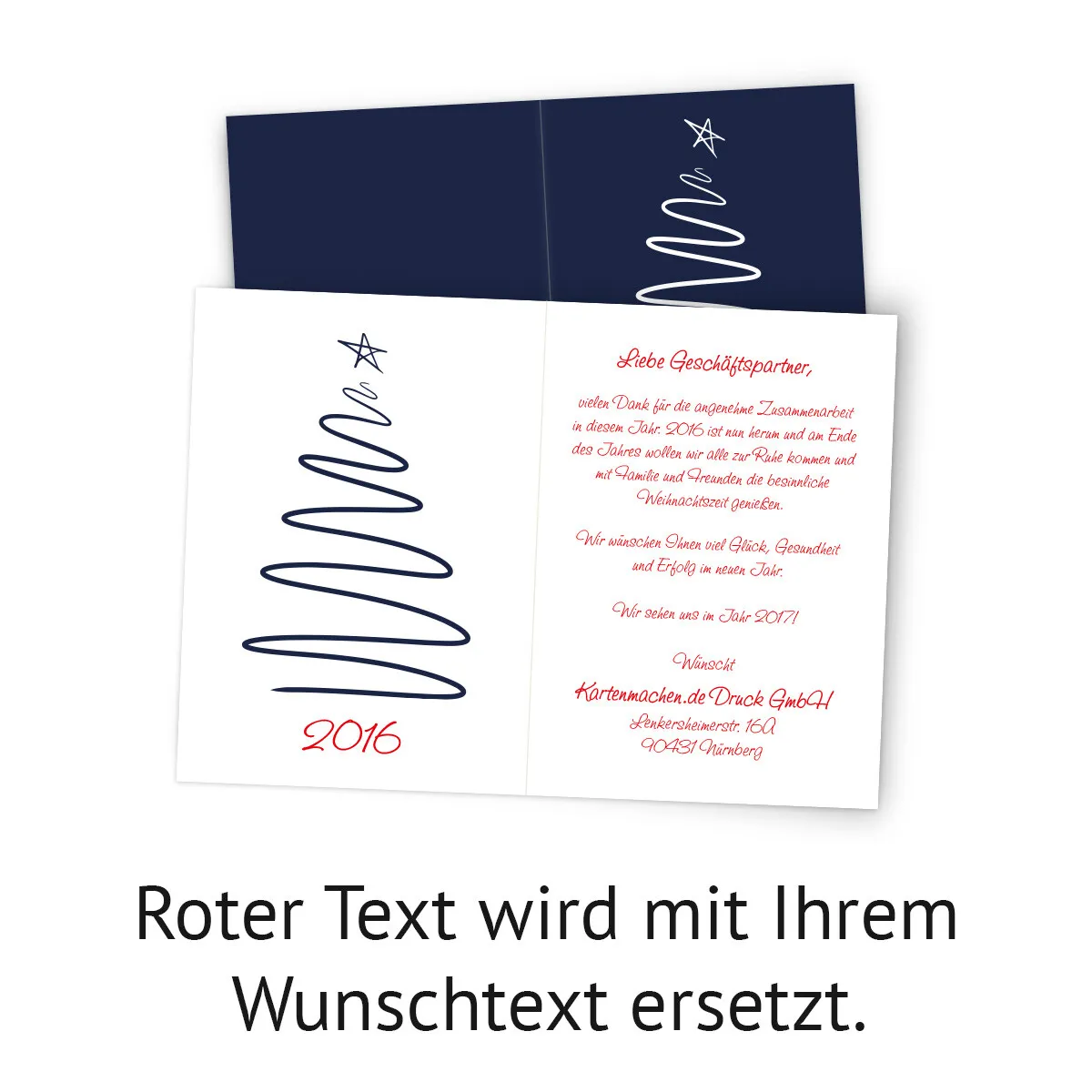 Firmen Weihnachtskarten - gezeichneter Tannenbaum Blau