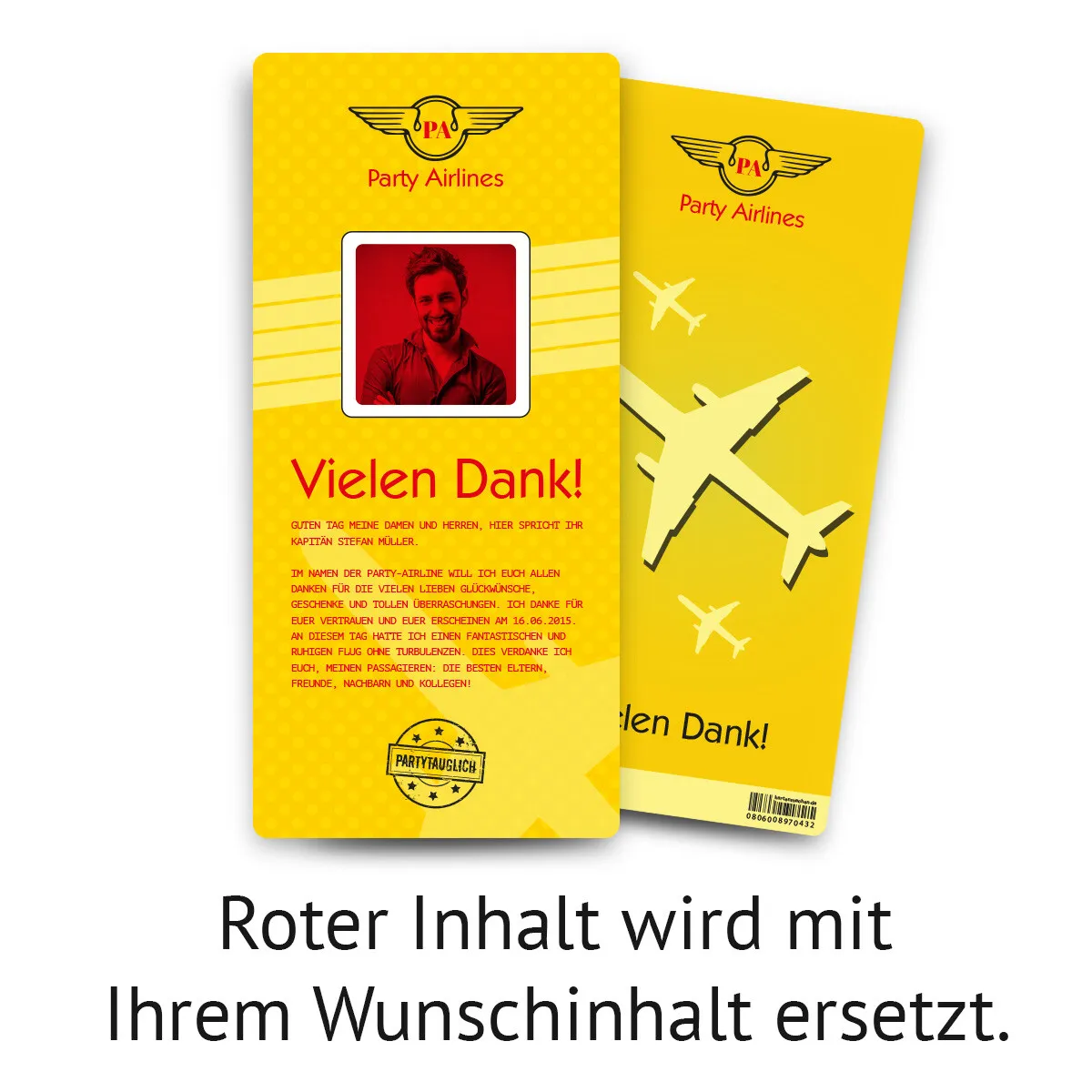 Danksagungskarten Flugticket - Gelb