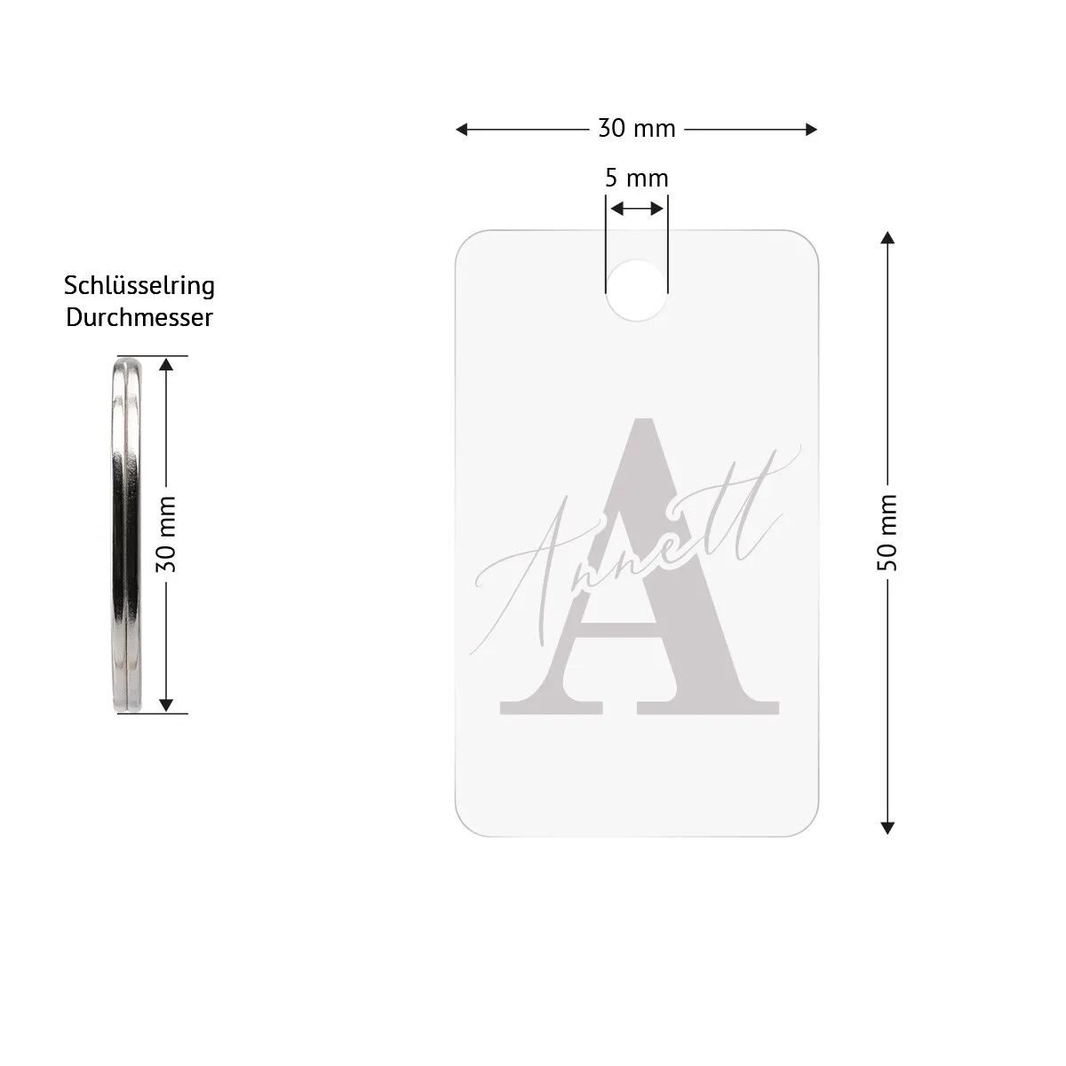 Personalisierter Acrylglas Schlüsselanhänger als Rechteck - Elegante Initialen