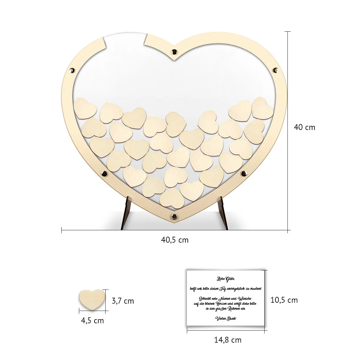 Hochzeit Gästebuch Alternative - Herz aus Holz S Weiß