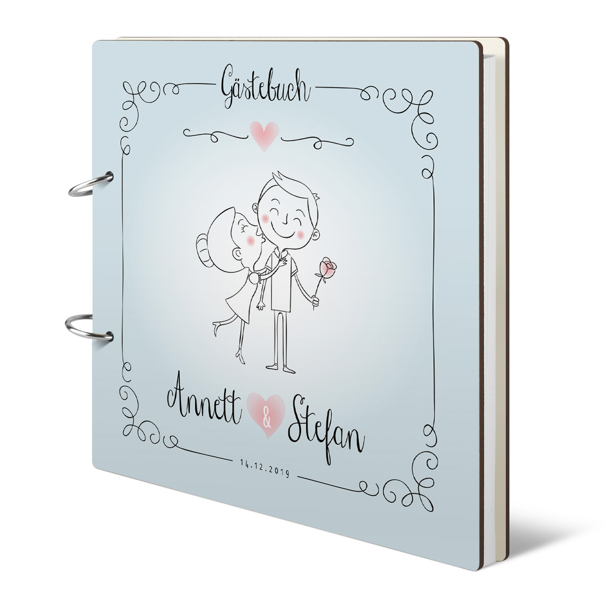 Personalisiertes Holzcover Hochzeit Gästebuch - Küssendes Paar