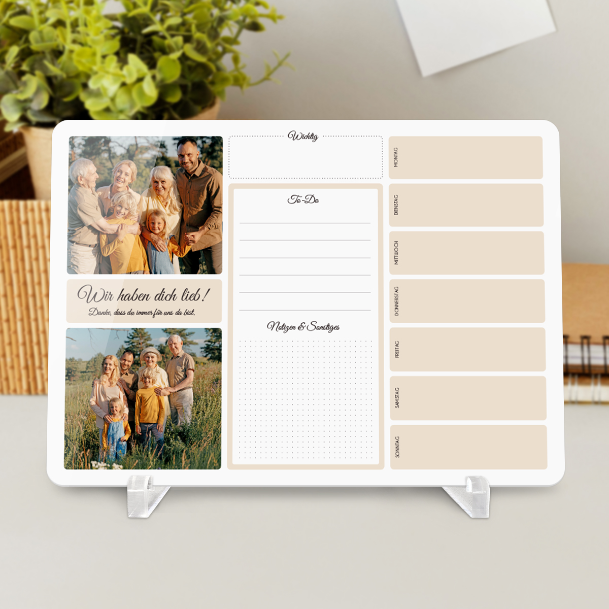 Personalisierte Acrylglas Tischkalender / Notizblock mit Foto