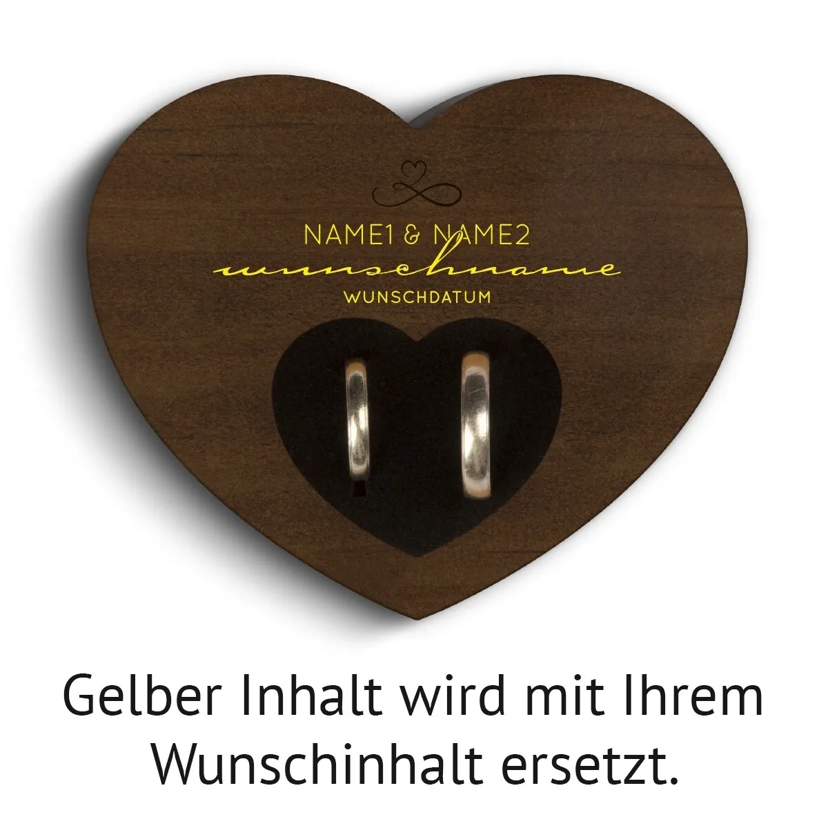 Hochzeit Herz Ringkissen Kebony Holz - Schwungschrift