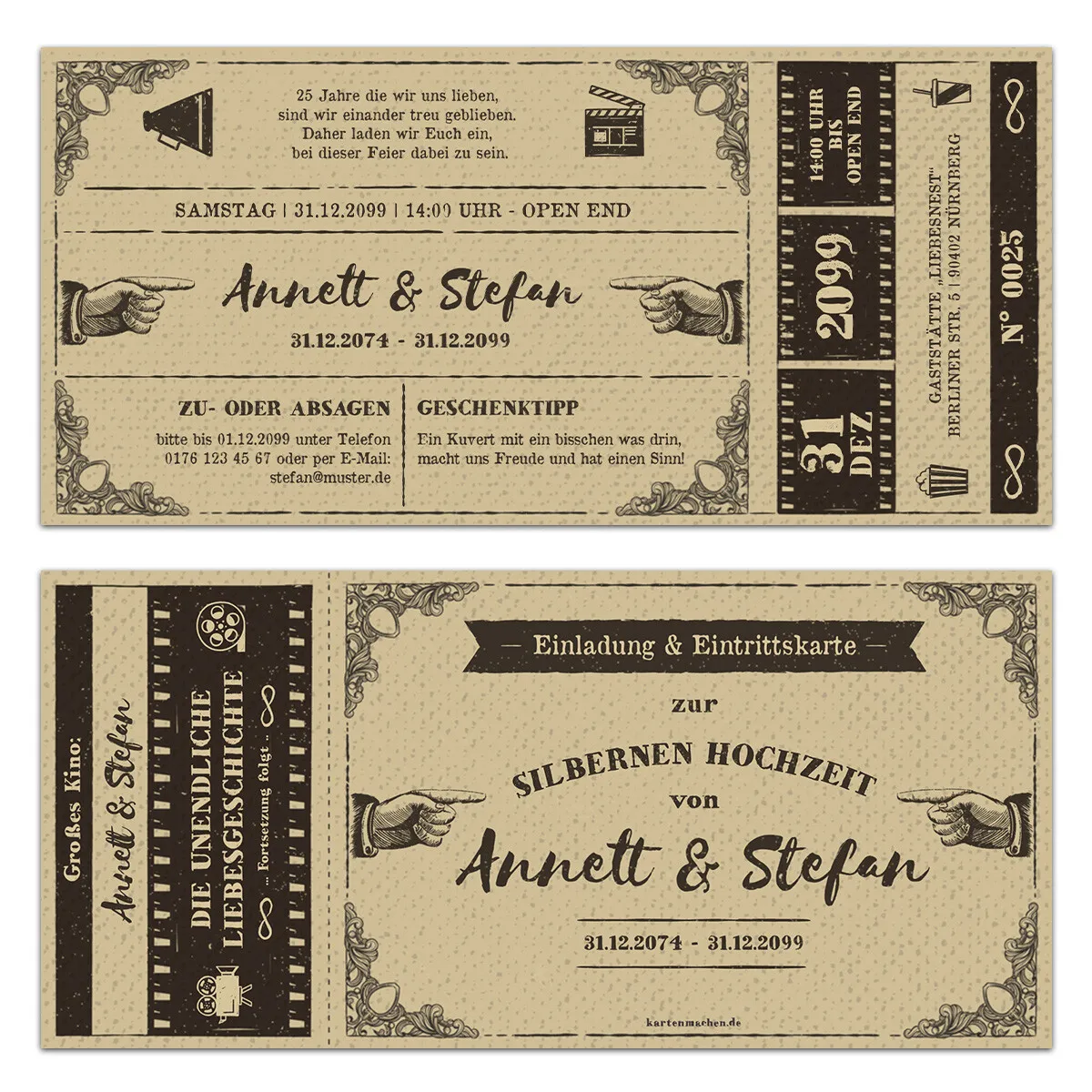 Hochzeitseinladungen Silberhochzeit - Vintage Kinoticket