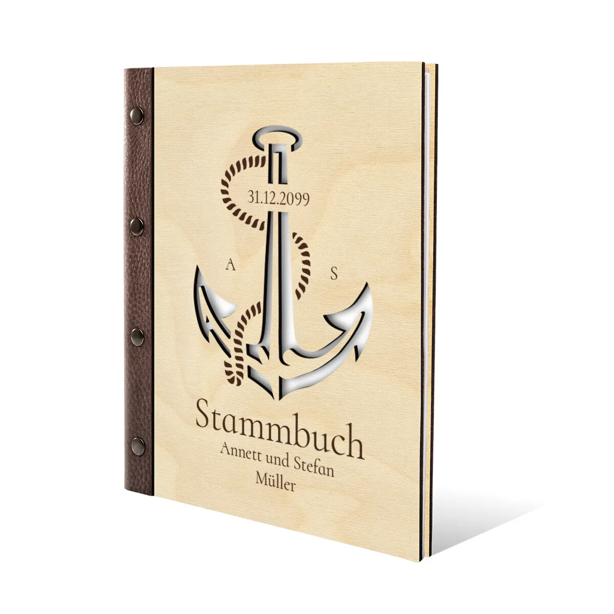 Personalisiertes Stammbuch Birkensperrholz Stammbuchformat - Anker