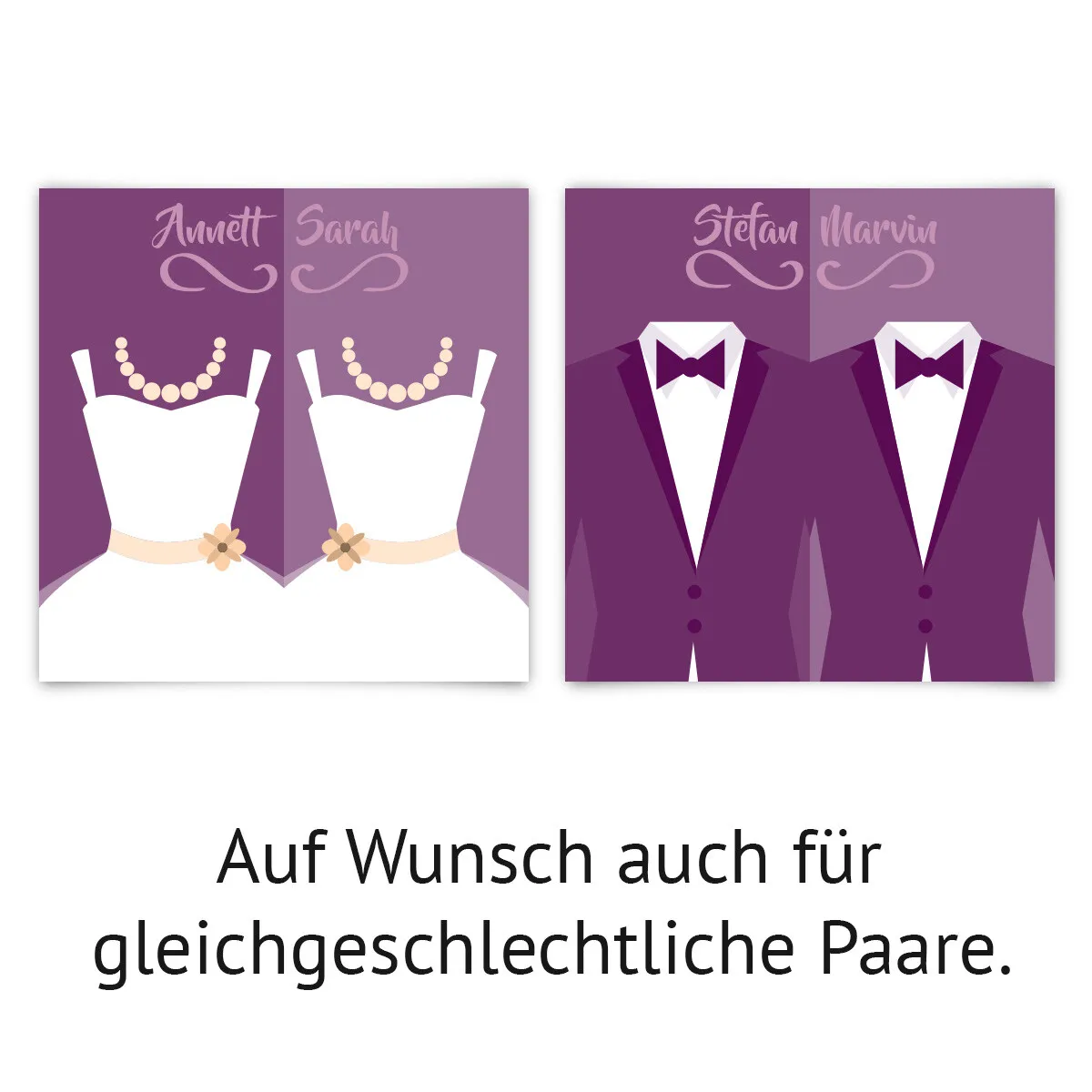 Hochzeitseinladungen - Braut und Bräutigam Altarfalz in Lila