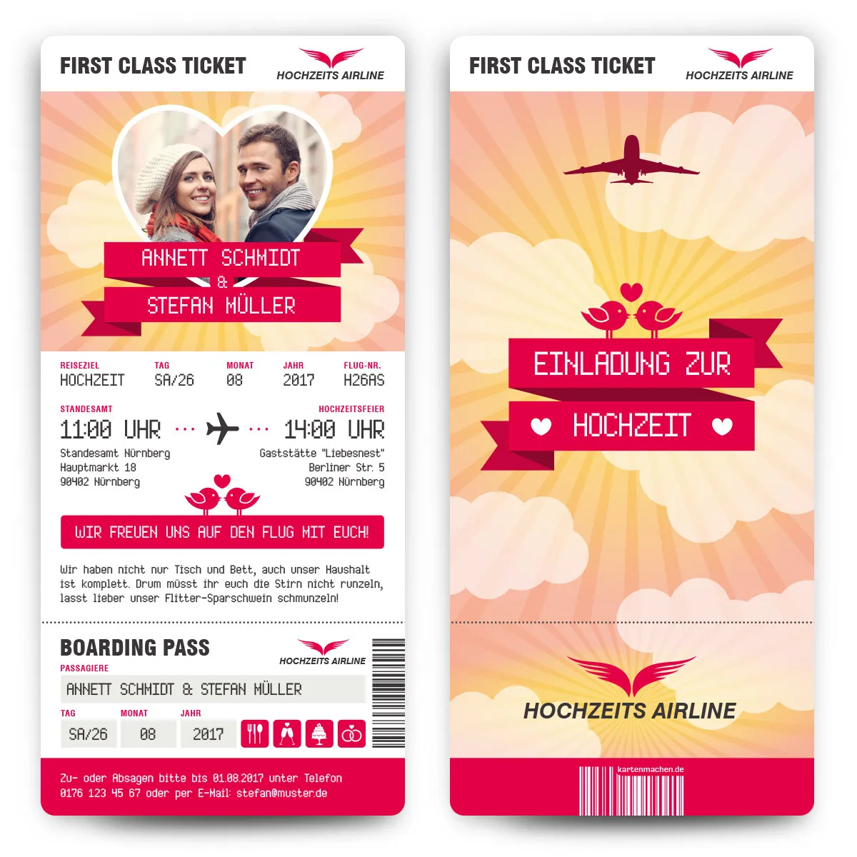 Hochzeit Einladungen - First Class Flugticket