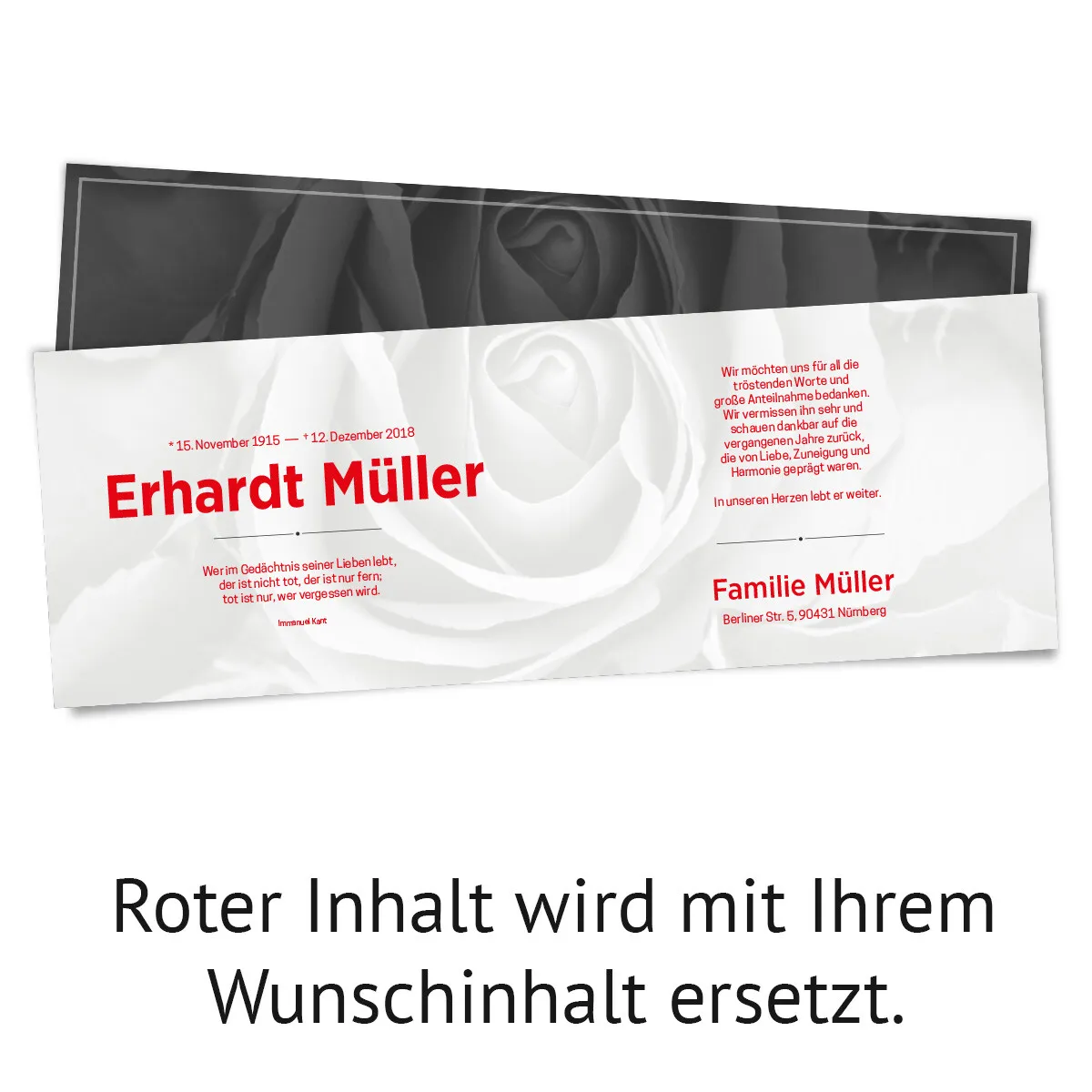 Trauer Dankeskarten - Schwarz-Weiß Rose