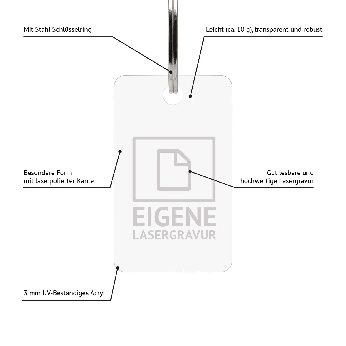 Personalisierter Acrylglas Rechteck Schlüsselanhänger - Eigene Gravurdatei hochladen