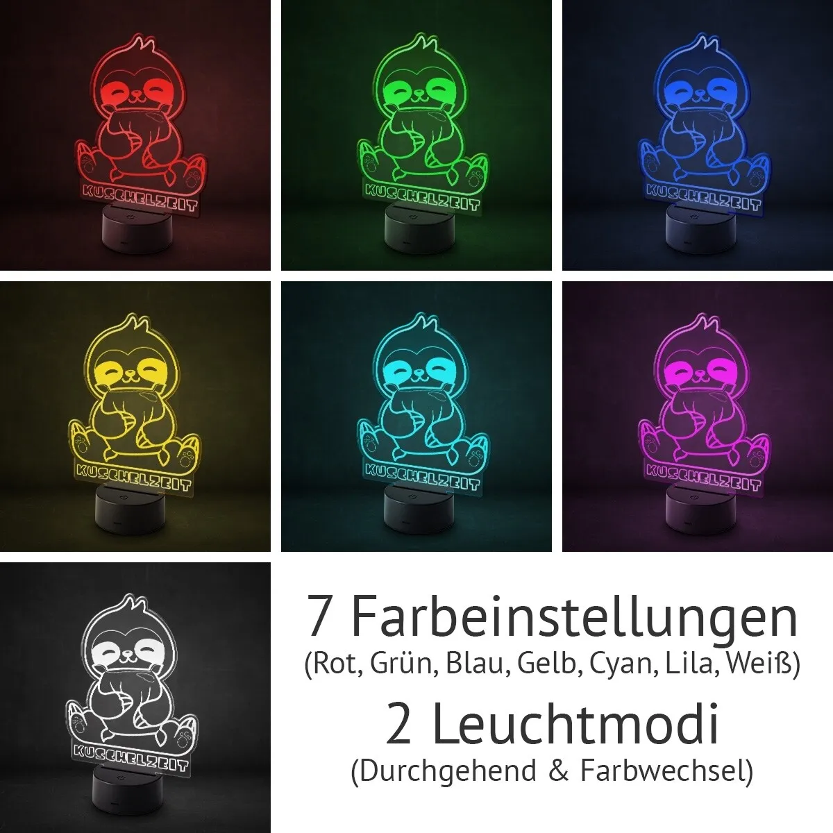 Acrylglasschild LED-Lampe - Faultier