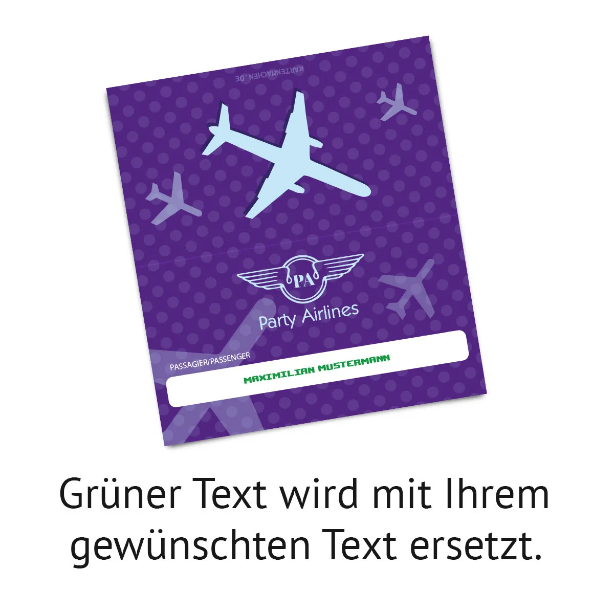 Tischkartenindividuell - Flugticket in Lila