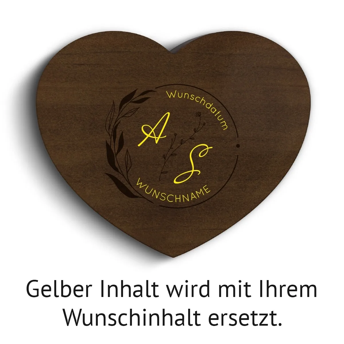 Hochzeit Herz Ringbox Kebony Holz - Blumen Initialen