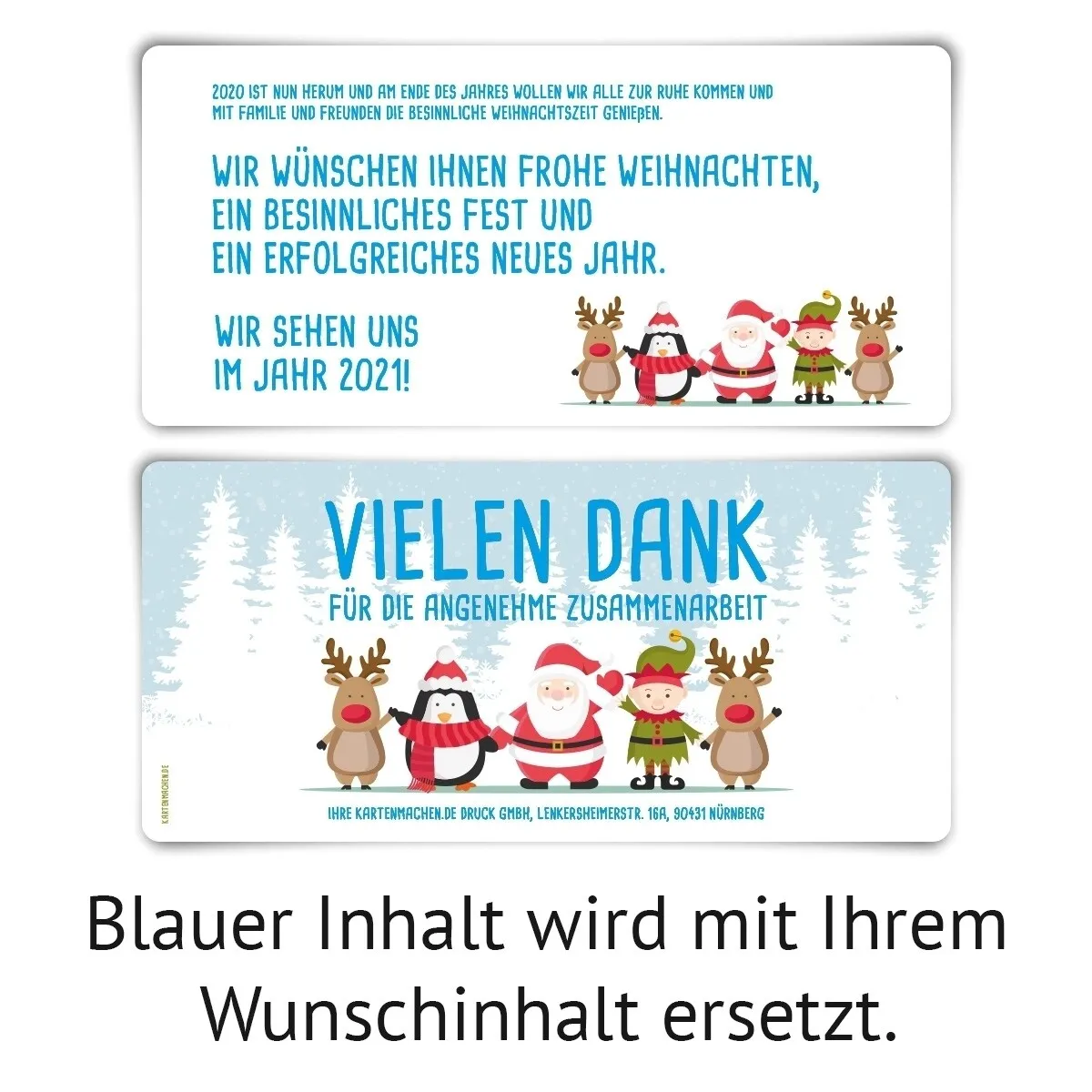 Firmen Weihnachtskarten mit Gold Heißfolienprägung - Comic Weihnachtsmann