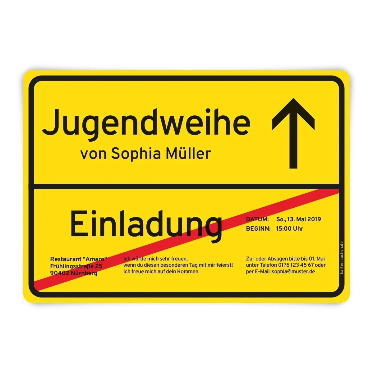 Jugendweihe Einladungskarten - Ortsschild