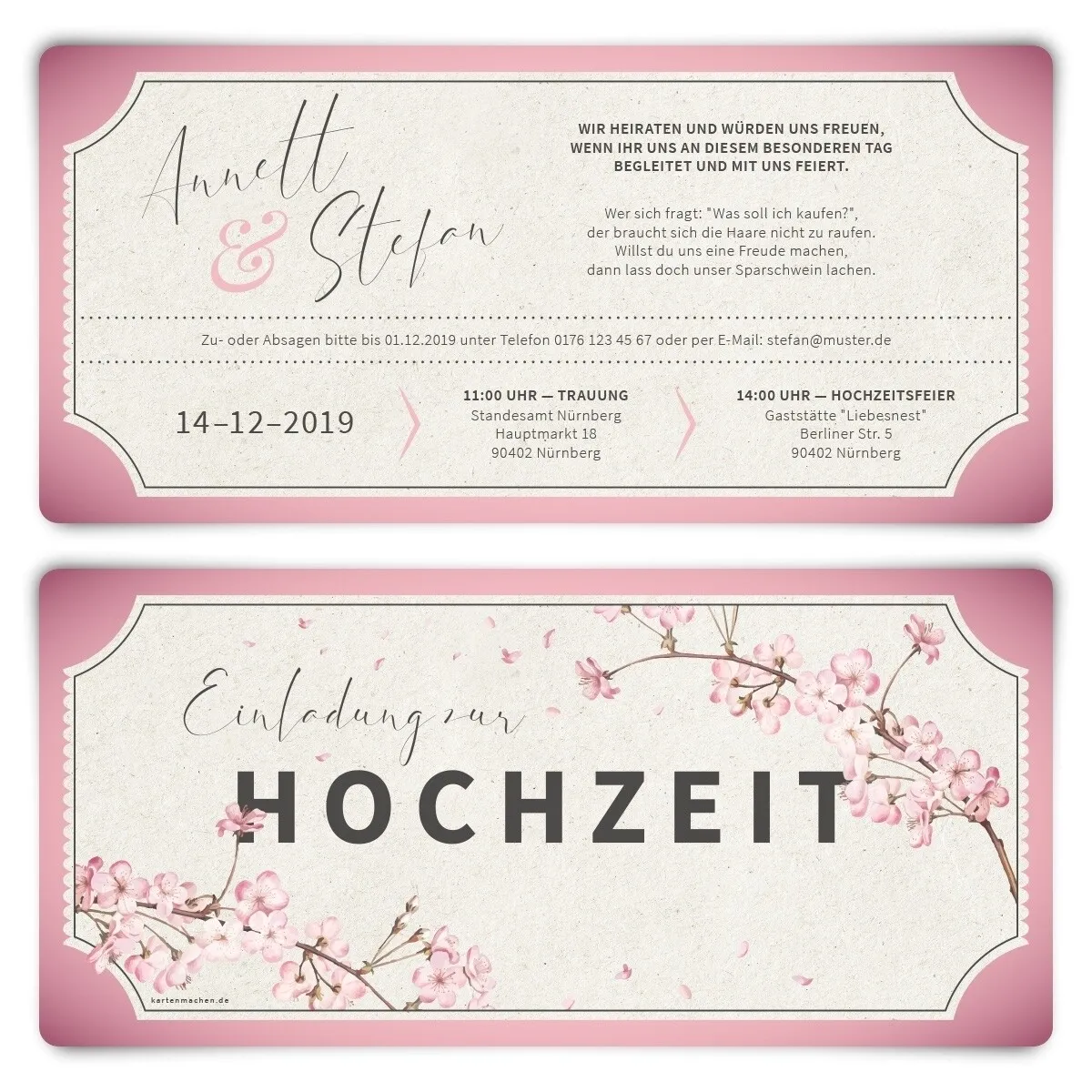 Hochzeitseinladungen - Kirschblüten