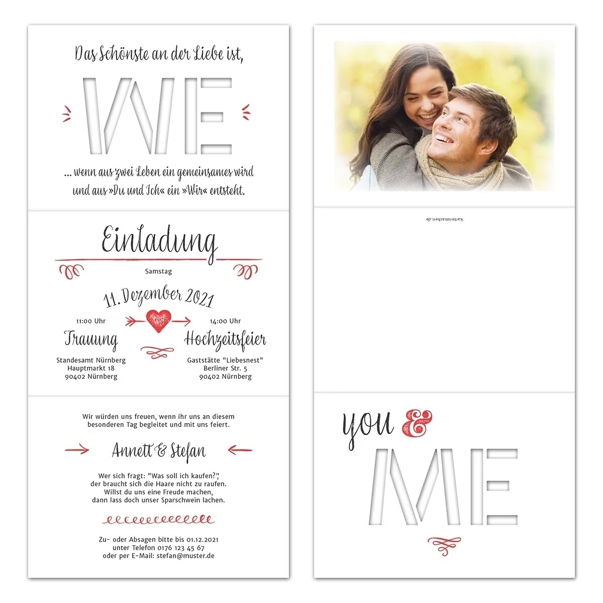 Lasergeschnittene Hochzeit Einladungskarten - ME wird WE