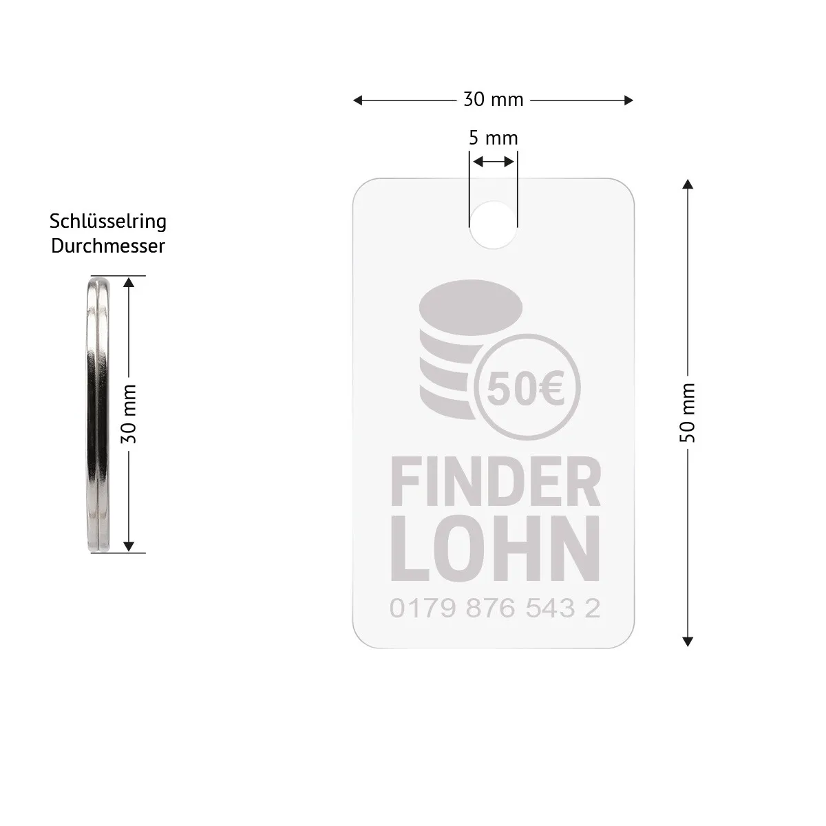 Personalisierter Acrylglas Schlüsselanhänger als Rechteck - Finderlohn