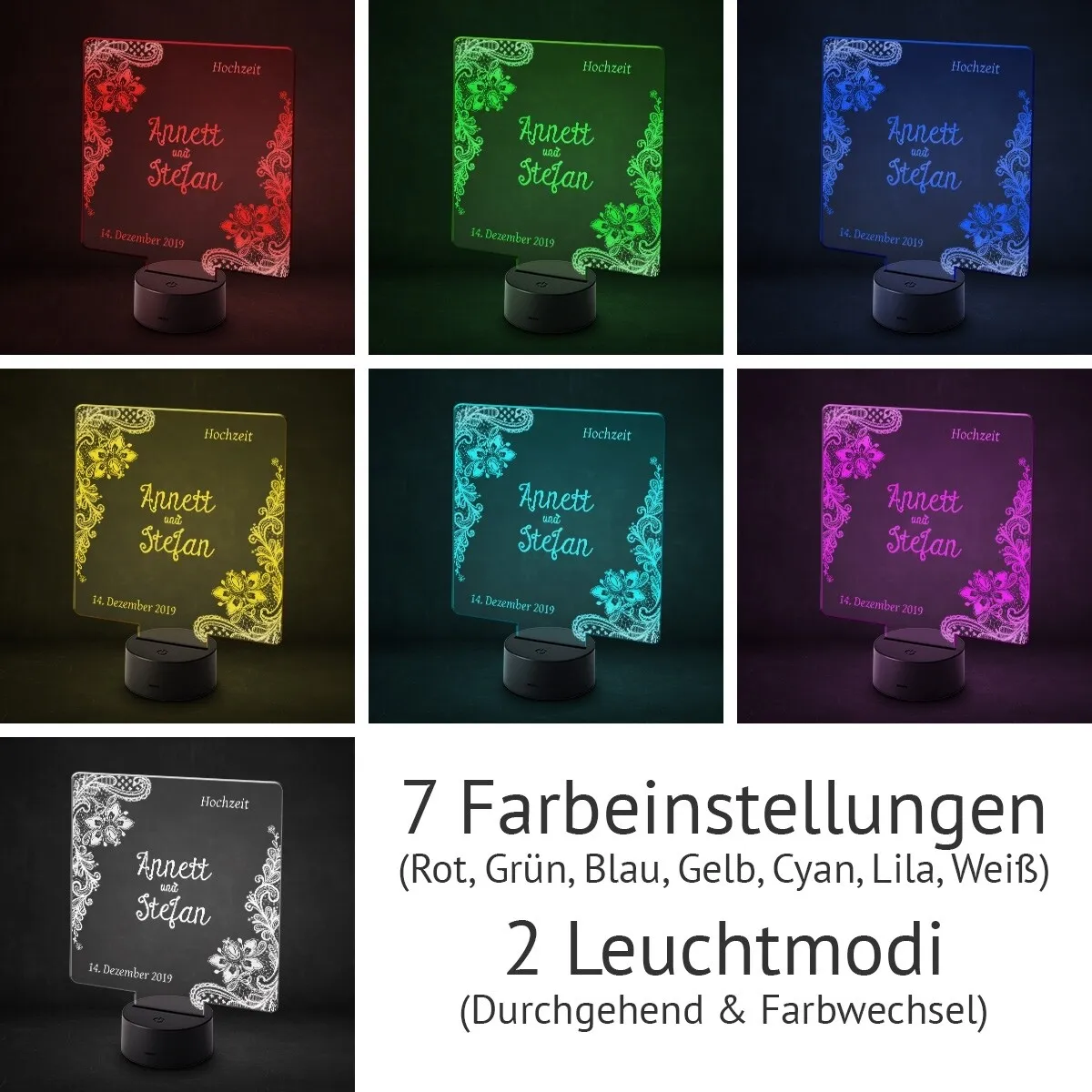 Acrylglasschild LED-Lampe personalisiert - Rustikal