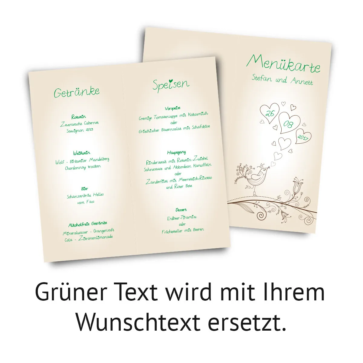 Menükarten zur Hochzeit - Liebesbaum