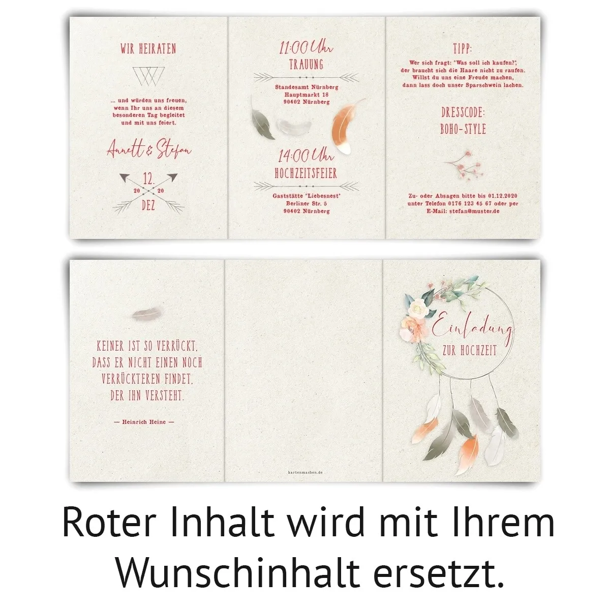 Hochzeitseinladungen - Boho Hochzeit