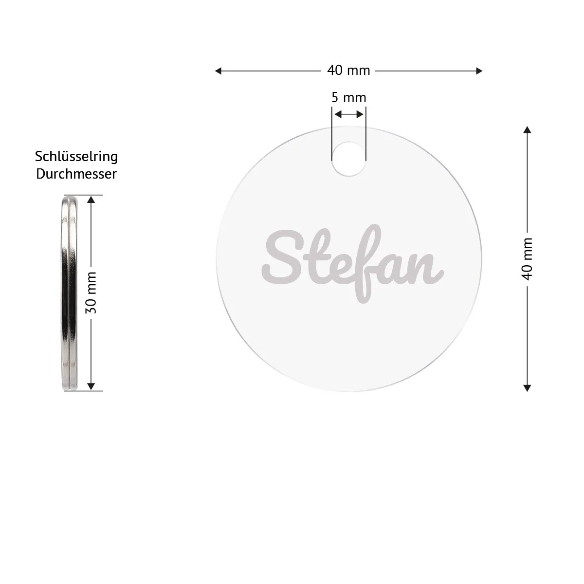 Personalisierter Acrylglas Schlüsselanhänger als Kreis - Schriftzug Name