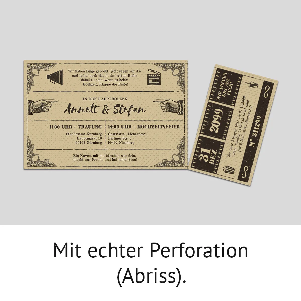 Hochzeitseinladungen - Vintage Kinoticket