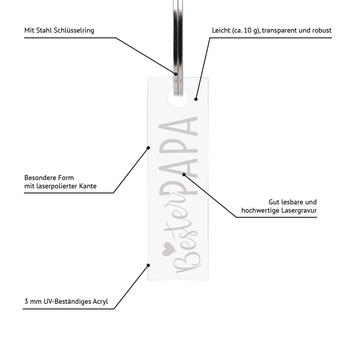 Acrylglas Stick Schlüsselanhänger - Bester Papa