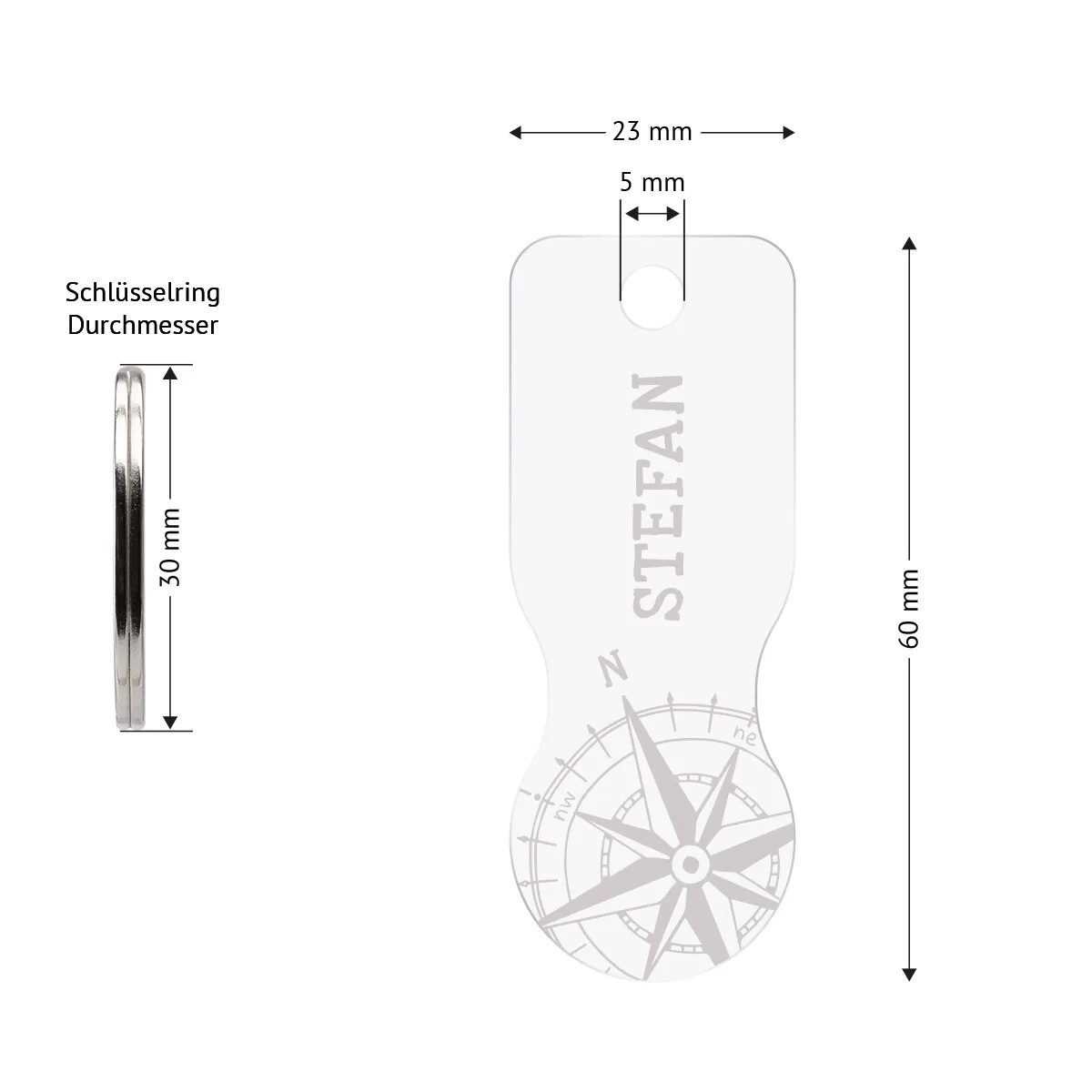 Personalisierter Acrylglas Einkaufswagenlöser Schlüsselanhänger - Kompass