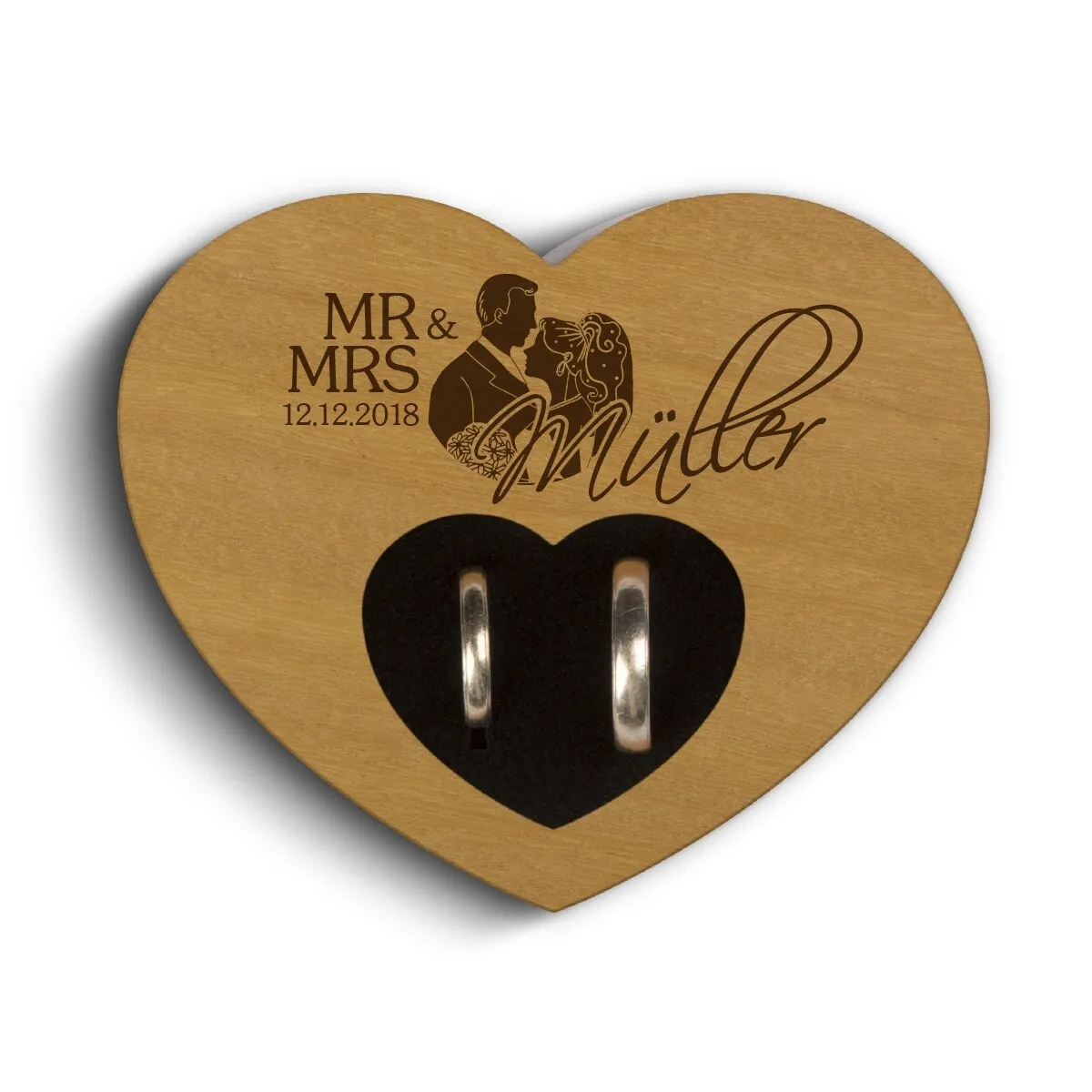 Hochzeit Herz Ringkissen Garapa Holz - Mr & Mrs