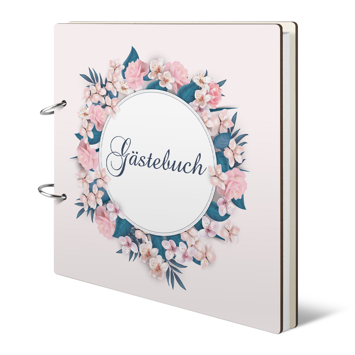 Holzcover Hochzeit Gästebuch - Blumen Romantik