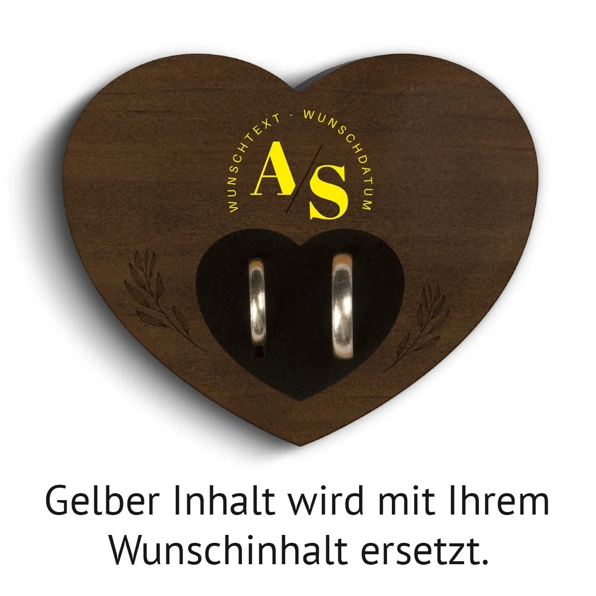 Hochzeit Herz Ringkissen Kebony Holz - Initialen Schnitt