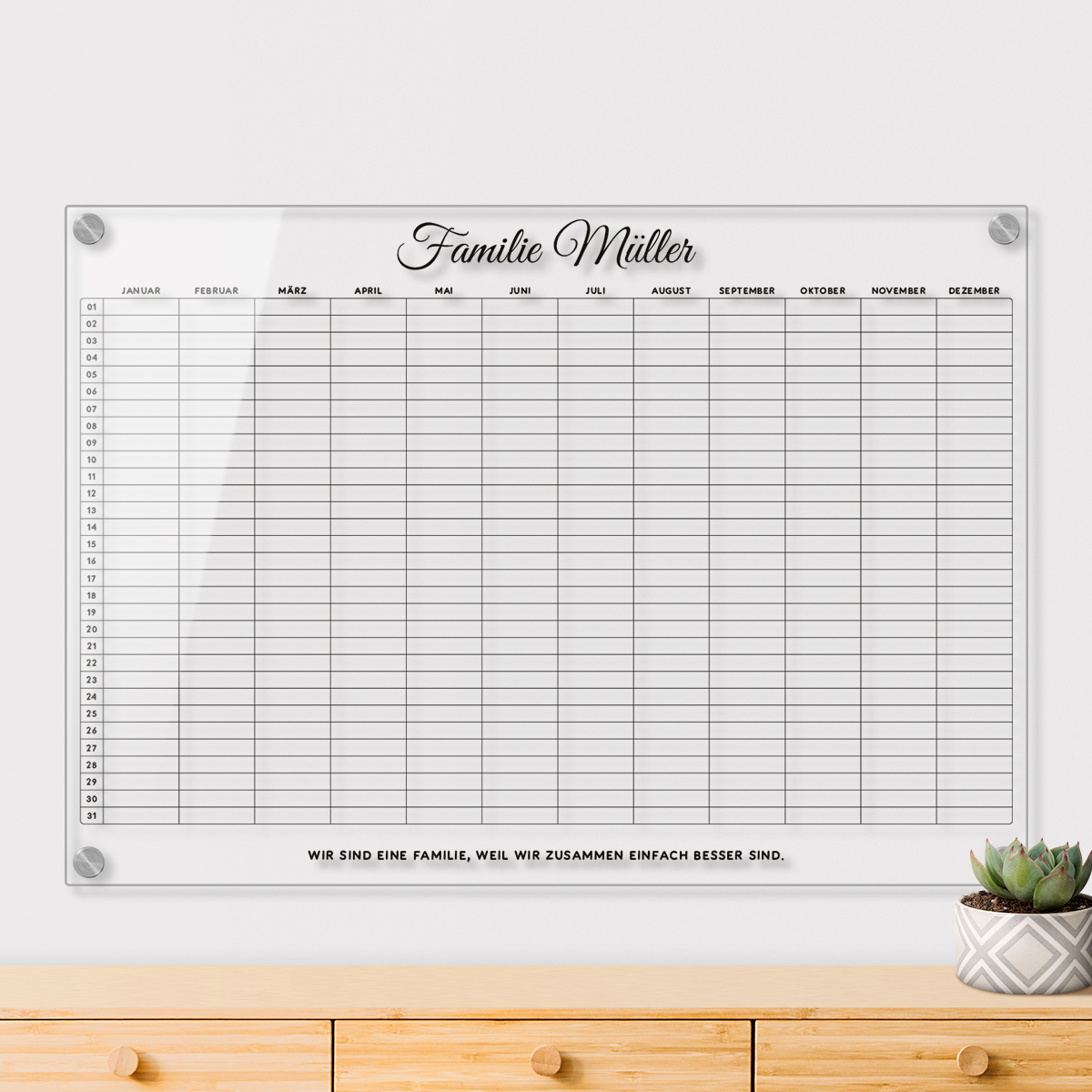 Personalisierter Acrylglas Kalender - Familien Jahresplaner