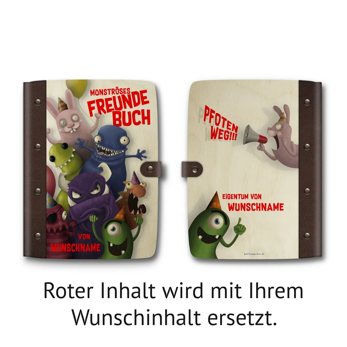 Personalisiertes Notizbuch / Tagebuch Birkensperrholz für Kinder - Monster Freundebuch