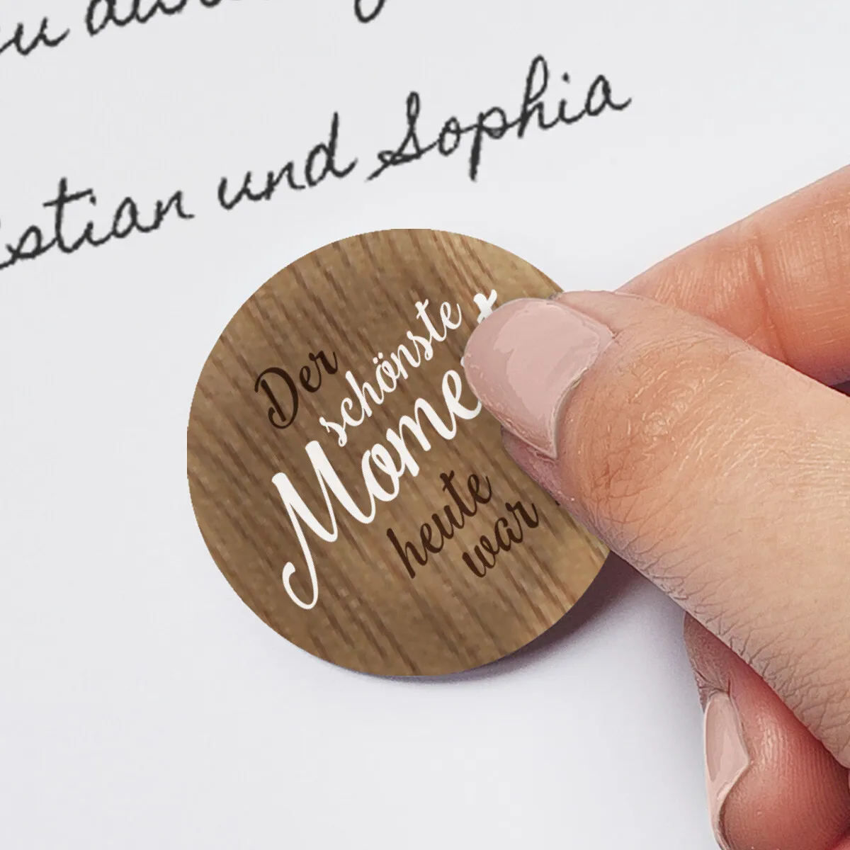 Hochzeit Gästebuch Sticker 40 Fragen - Holz Look