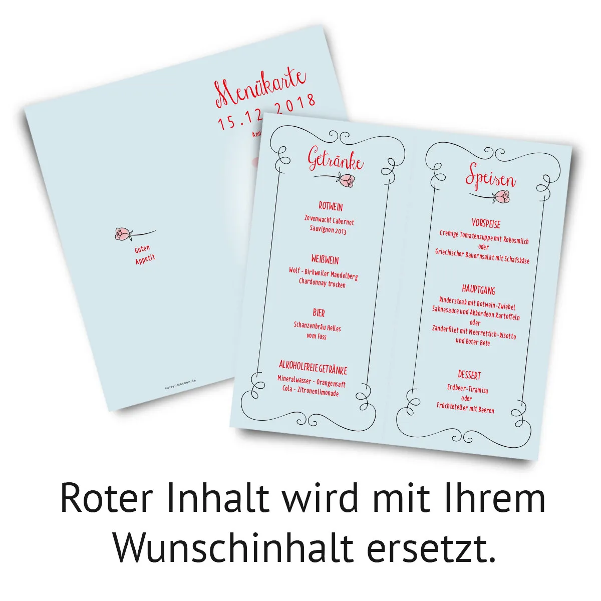 Hochzeit Menükarten - Küssendes Paar