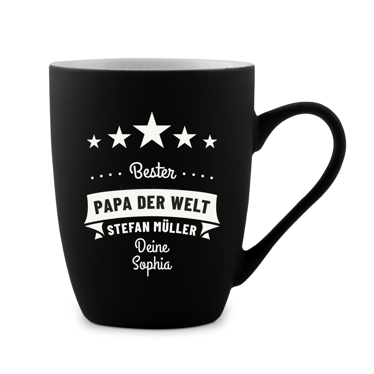 Tasse 300 ml Keramik gummiert Schwarz - 5 Sterne