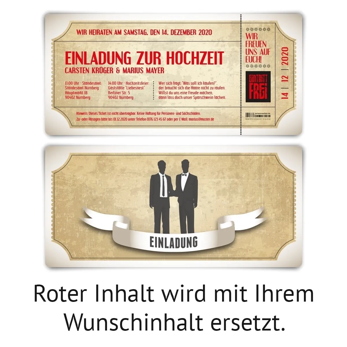 Hochzeitseinladung für Schwule - Vintage Brautpaar