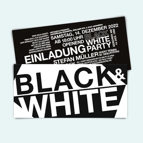 Geburtstag Einladungen im Black and White Motiv für eine Mottoparty, selbst gestalten