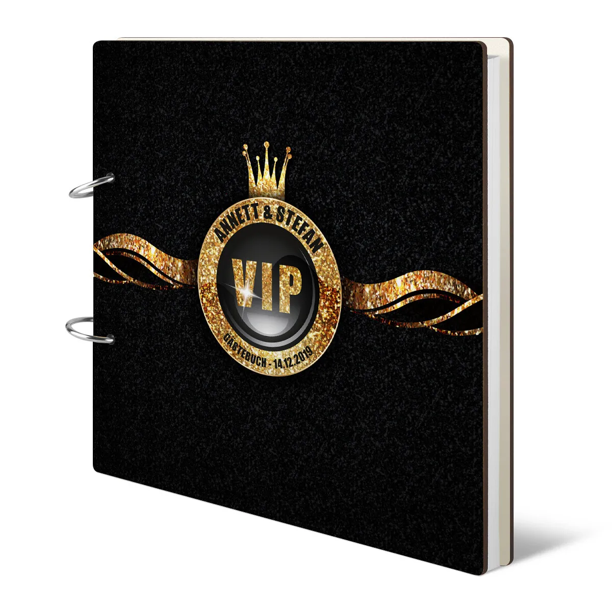 Personalisiertes Holzcover Hochzeit Gästebuch - VIP Gold