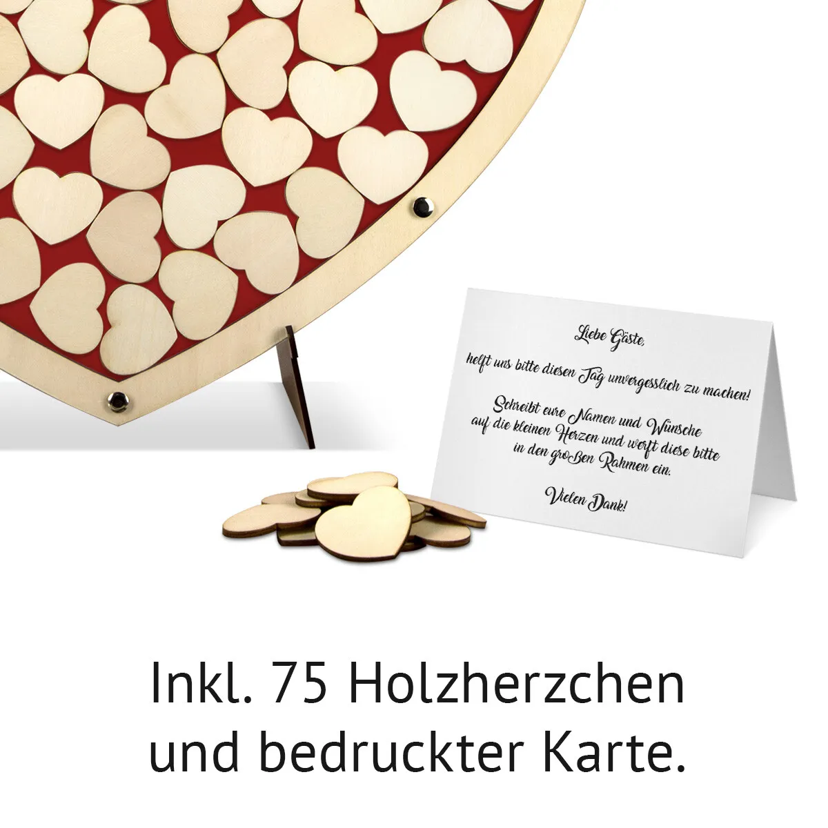 Hochzeit Gästebuch Alternative - Herz aus Holz M Rot