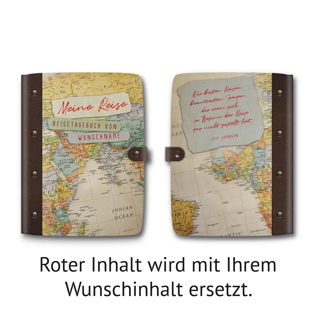 Personalisiertes Reisetagebuch Birkensperrholz mit Leder und UV-Druck - Moderne Weltkarte