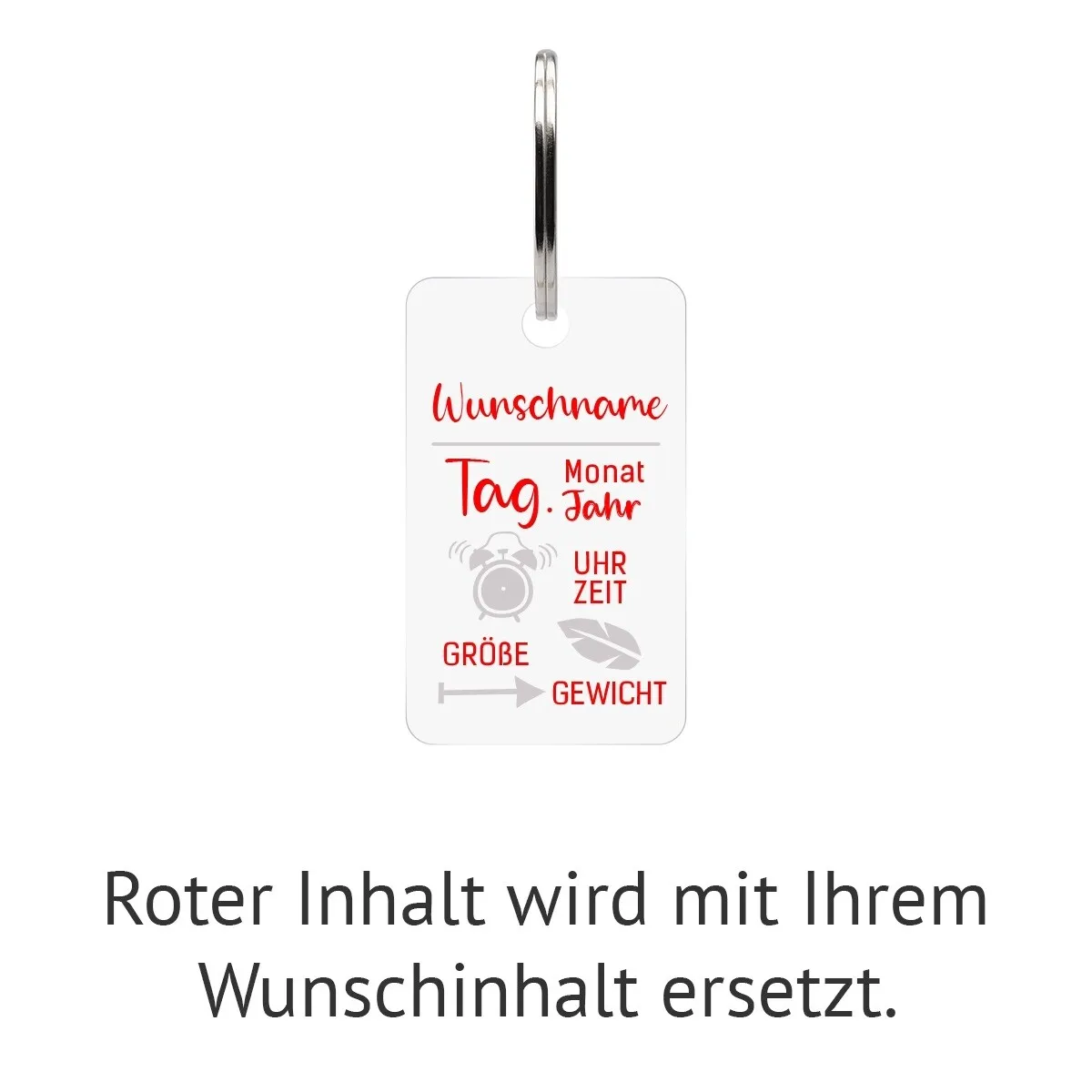 Personalisierter Acrylglas Schlüsselanhänger als Rechteck - Icon Geburtsdaten