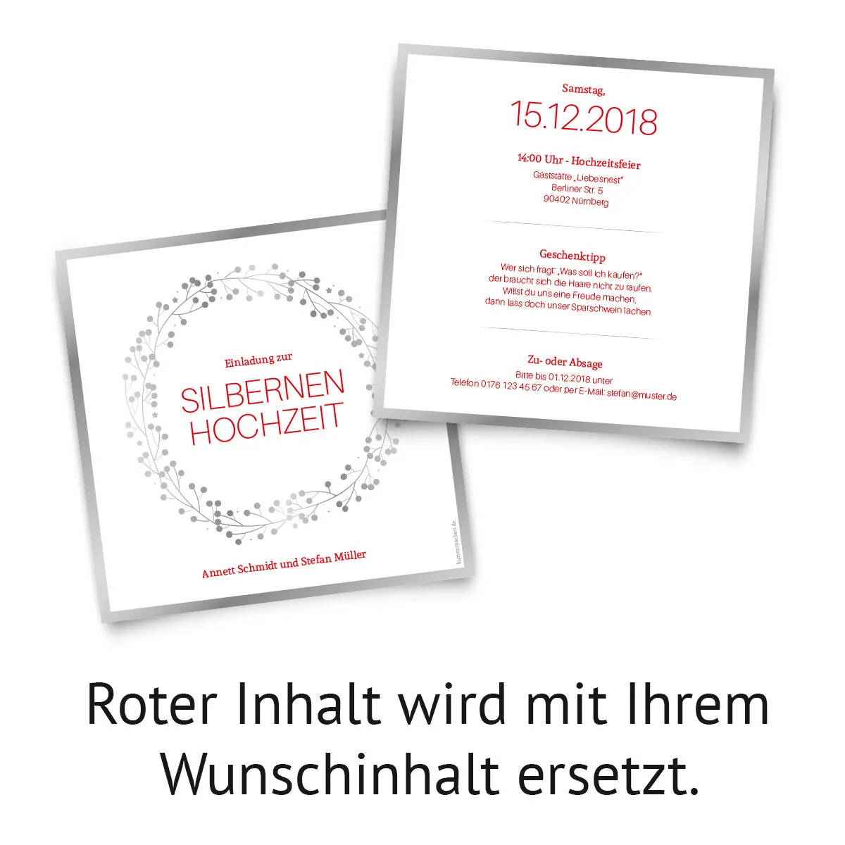 Silberhochzeit Einladungskarten - Silberkranz