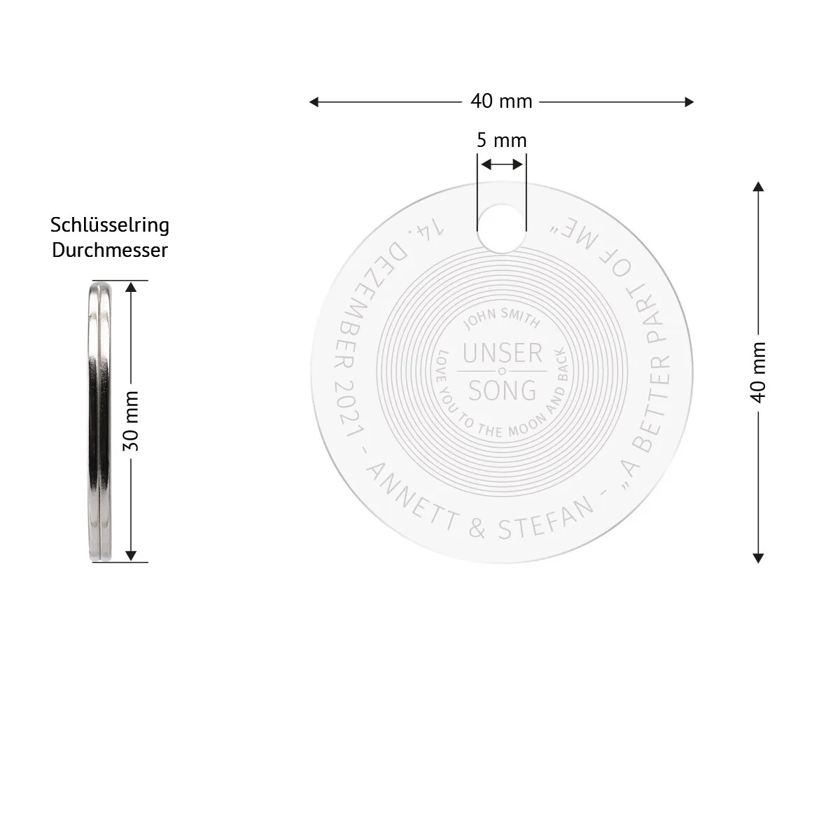 Personalisierter Acrylglas Schlüsselanhänger als Kreis - Unser Song