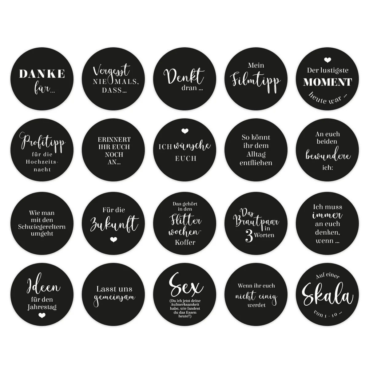 Hochzeit Gästebuch Sticker 40 Fragen - Schwarz