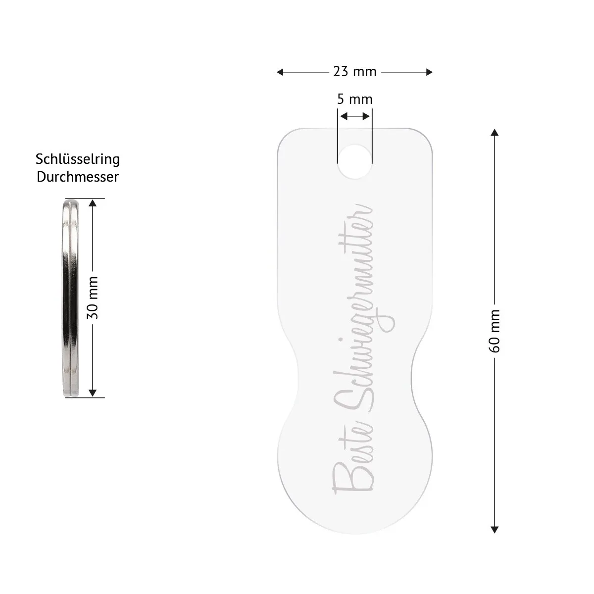 Acrylglas Schlüsselanhänger mit Einkaufswagenlöser - Beste Schwiegermutter