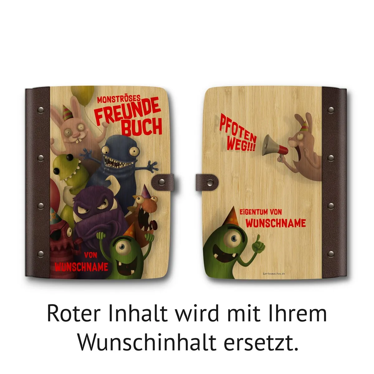 Personalisiertes Notizbuch / Tagebuch Bambus für Kinder - Monster Freundebuch