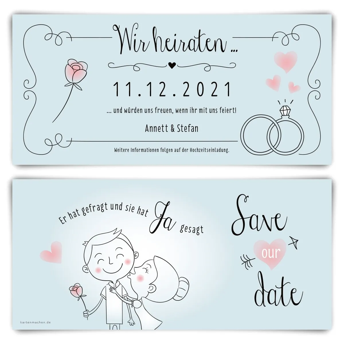 Hochzeit Save the Date Karten - Küssendes Paar