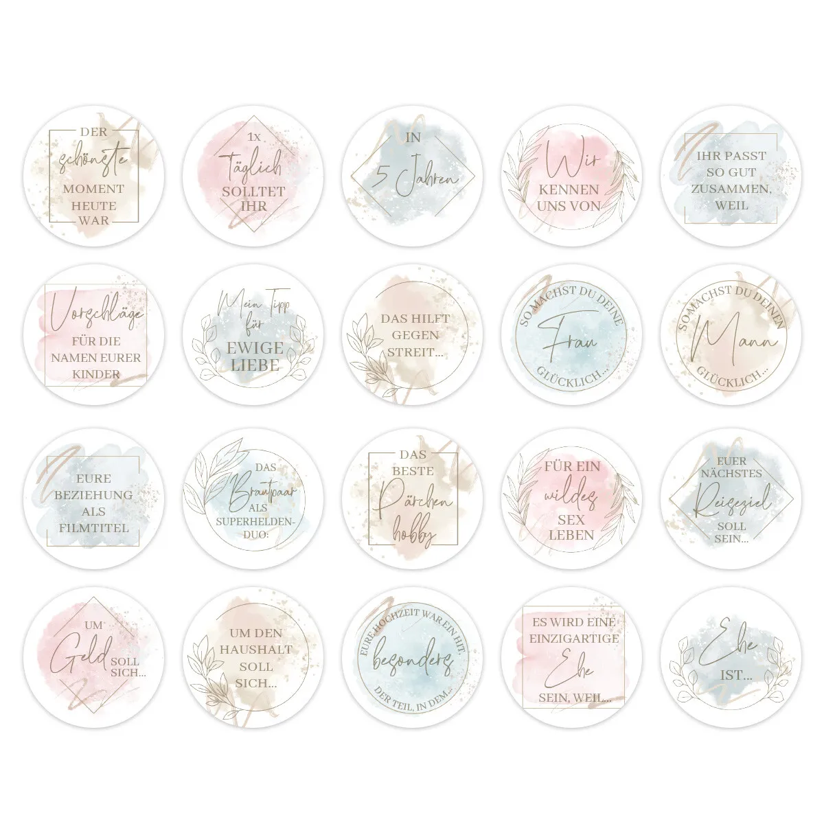 Hochzeit Gästebuch Sticker 40 Fragen - Aquarell